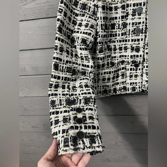 NWOT Vici White Gold Black Emme Tweed Pocketed Blazer Jacket Sz Medium - Picture 9 of 16